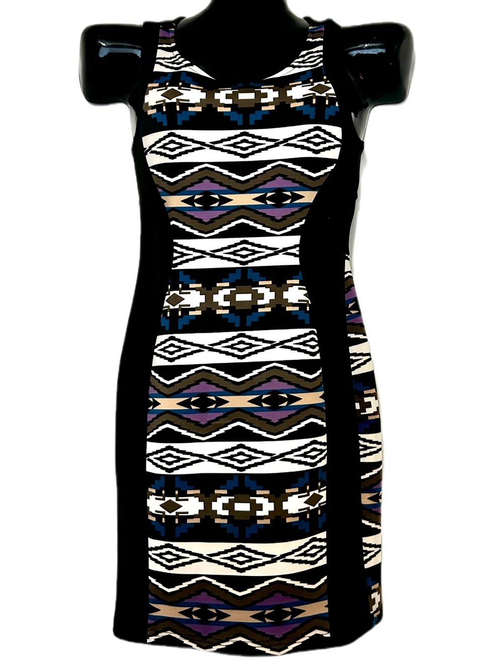 *NWT- Black Tribal Print Bodycon Dress With Colorful Aztec Inspired Accents